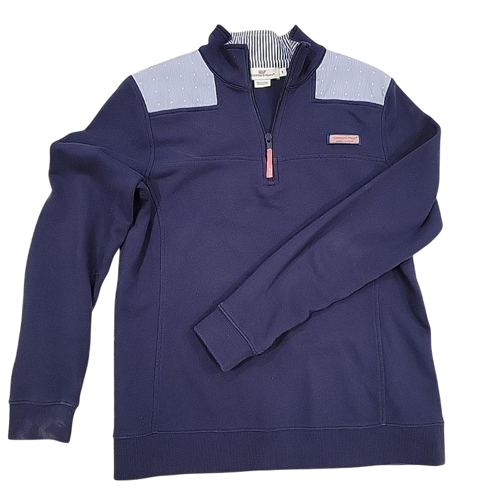 Womens Vineyard Vines Shirt Shoulder Patch S Navy Blue 1/4 Zip Sweatshirt Top
